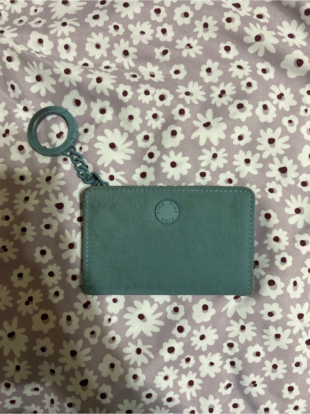 PINK Victoria's Secret Teal Zip Card Holder with Keyring